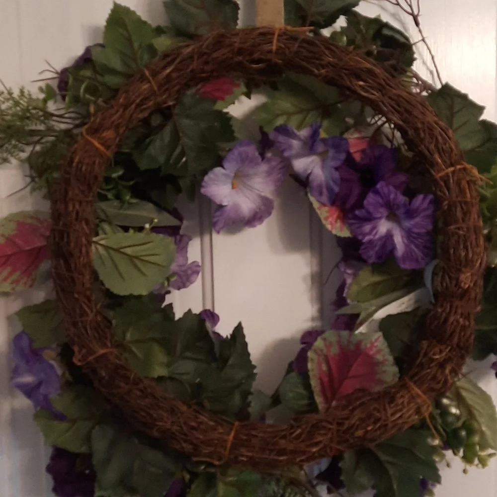 Wreath Purple Morning Glory Coleus Silk Artificial Flower Indoor Outdoor NEW